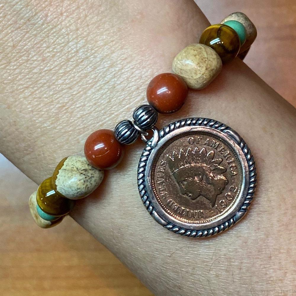 Carolyn Pollack Sterling Multi Gemstone Earth Tones Stretch Bracelet For Women